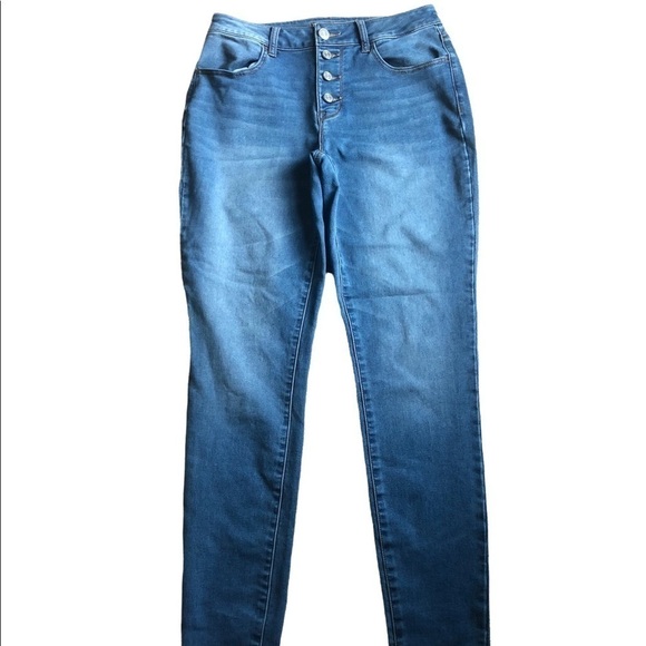 Maurices High Rise Button-Fly Stretch Jean/Legging Skinny Size M Long Blue - Picture 1 of 7